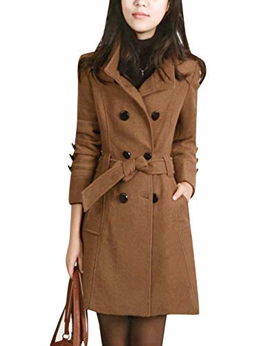 Product Cover Tanming Womens Winter Casual Lapel Wool Blend Double Breasted Pea Coat Trench Coat