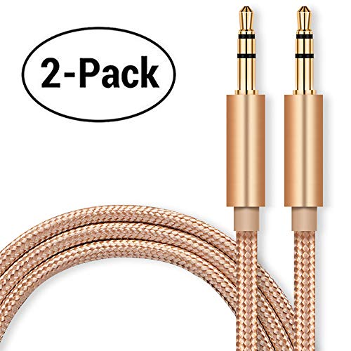 Product Cover AUX Cable,Hi-Fi Sound Quality 3.5mm Auxiliary Audio Cable Nylon Braided AUX Cord， Compatible Car/Home Stereos Speaker iPhone iPod iPad Headphones Sony Beats Echo Dot & More (Gold)