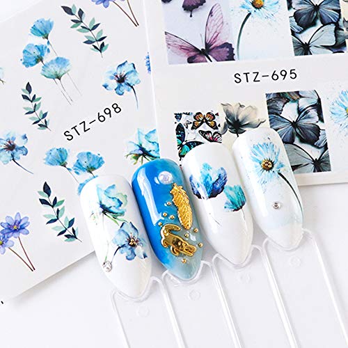 Product Cover Nail Art Sticker 24 Sheets Flowers Water Nail Decals Rose Daisy Cherry Blossom Transfer Full Wraps Manicure Decoration