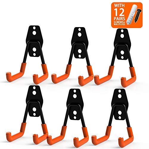 Product Cover CoolYeah Steel Garage Storage Utility Double Hooks, Heavy Duty for Organizing Power Tools,Small U Hooks (pack of 6, 2 × 2.8 × 4.2 inches)