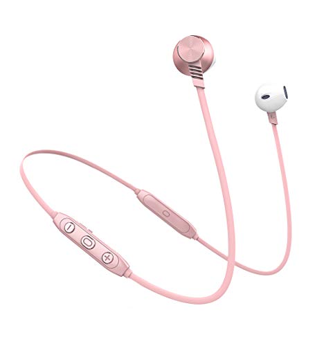 Product Cover Bluetooth Earbuds, L5 Pro Wireless Earbuds, Stereo Bass Headphones for Sports and Up to 10 Hours Playtime Compatible with Apple iPhone and Andorid (Rose Gold, Bluetooth 4.2, IPX4) (Pink)