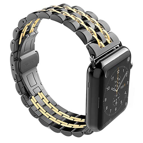 Product Cover YOUTIME Bands Compatible with iWatch 42mm 44mm, Premium Metal Link Bracelet Accessories Replacement Bands for iWatch Series 5/4/3/2/1 (Black Gold, 44mm/42mm)