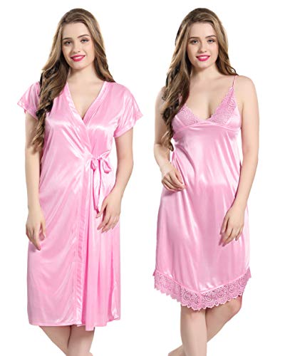 Product Cover AV2 Women Satin Short Nighty with Lace & Robe 1381