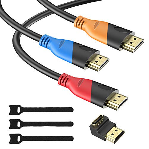 Product Cover HDMI Cable - 4K High Speed HDMI Color Cord (3 Pack) 6ft Gold Plated Connectors & Velcro Cable Ties, 18Gbps & 4K@60Hz Support Apple TV, HDTV, PS4, Computer, Laptop by HUANUO