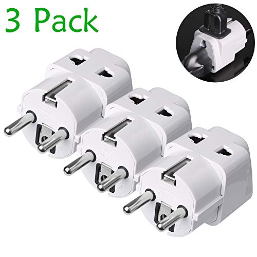 Product Cover EnriQ European Adapter, Schuko European Plug Adapter with Dual Ports Universal Travel Power Adapter for Europe CE Certified Heavy Duty USA to Germany France Iceland Spain Greece etc Type E/F(3 Pack)