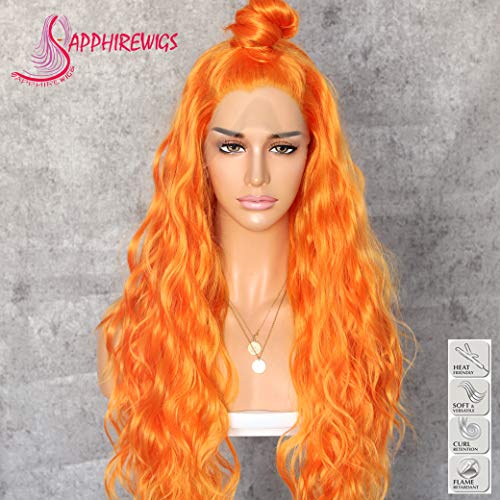 Product Cover Sapphirewigs Long Orange Color Daily Queen Makeup Gift Curly Style Beauty Blogger Synthetic Lace Front Wedding Party Wigs