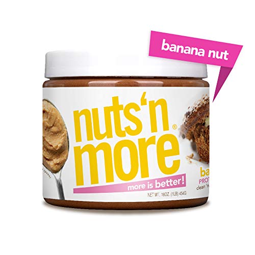 Product Cover Nuts 'N More Banana Nut Peanut Butter Spread, Keto, All Natural High Protein Nut Butter Healthy Snack, Omega 3's, Antioxidants, Low Carb, Low Sugar, Gluten Free, Non-GMO, Preservative Free, 16 oz Jar