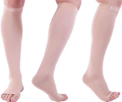 Product Cover Doc Miller Open Toe Compression Socks 1 Pair 15-20 mmHg Firm Graduated Support for Circulation Surgery Recovery Varicose Veins POTS (Skin, S)