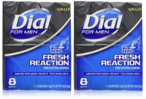 Product Cover Dial for Men Fresh Reaction, Sub Zero Glycerin Bar Soap, 4 Oz Bars, 8 Count, 2 Pack