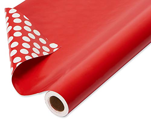 Product Cover American Greetings Reversible Valentine's Day Wrapping Paper Jumbo Roll, Red and Polka Dot (1 Pack, 175 sq. ft.)