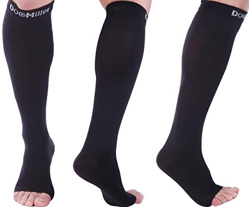 Product Cover Doc Miller Open Toe Compression Socks 1 Pair 15-20 mmHg Firm Graduated Support for Circulation Surgery Recovery Varicose Veins POTS (Black, XL)
