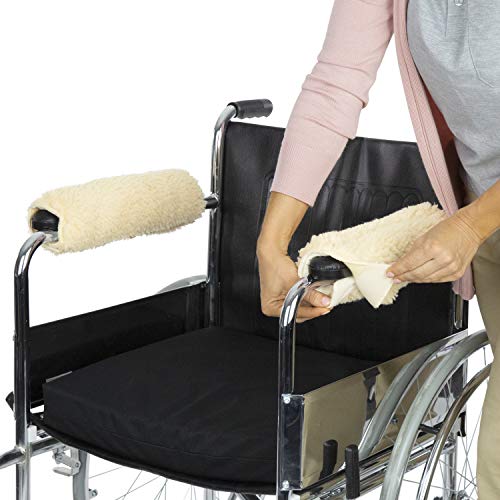 Product Cover Vive Wheelchair Armrest Cover (Pair) - Memory Foam Sheepskin Pad for Office & Transport Chair - Soft Support Cushion Accessories for Padded Arm Rest, Kids, Adults - Comfort Padding Pressure Relief
