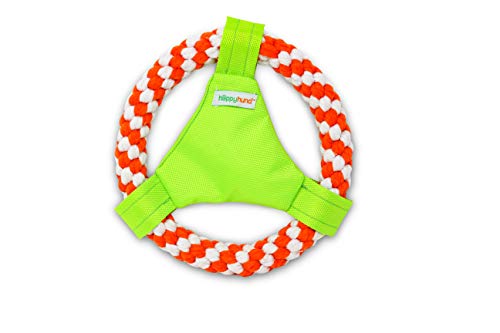 Product Cover happyhund Dog Tug Toys - Rope & Webbing Material for Toughness & Durability - Great for Tugging, Fetching, Frisbee, Chewing, Training & More - Built for Heavy Chewers (Rope Frisbee)