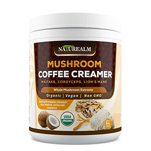 Product Cover Naturealm Mushroom Coffee Creamer - Lion's Mane, Cordyceps, Maitake Extracts + Coconut Milk Powder, Cocoa, Cinnamon - USDA Certified Organic, Vegan, Sugar-Free, Gluten-Free, Keto-Friendly, 8oz.