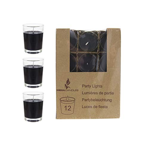 Product Cover Mega Candles 12 pcs Unscented Black Glass Container Candle, Mini Party Light 5 Hours 1.5 Inch x 1.75 Inch, Home Décor, Wedding Receptions, Baby Showers, Birthdays, Celebrations, Party Favors & More