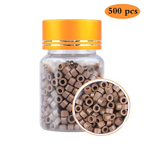 Product Cover DANSEE Hair Extension Beads 500 Pcs Silicone Micro Link Rings 5mm Lined Beads for Hair Extensions Tool (LIGHT BROWN)