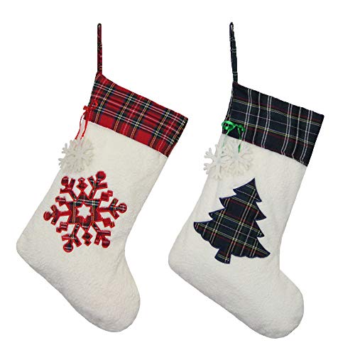 Product Cover ERANLEE Christmas Stockings Set of 2pcs Decorative Christmas Stockings for Fireplace-(Snowflake+Christmas Tree)