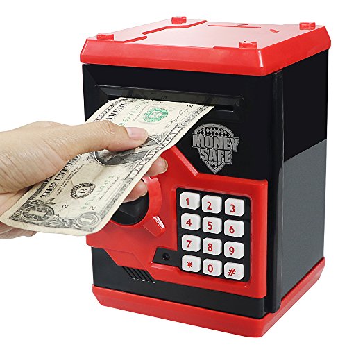 Product Cover Samate Cartoon Electronic ATM Password Piggy Banks New Great Gift Toy for Children Kids Can Auto Scroll Paper Money for Children Fun Toy (Red)