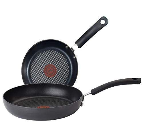 Product Cover T-fal Ultimate Hard Anodized 2-Piece Scratch Resistant Titanium Nonstick Thermo-Spot PFOA Free 10/12-Inch Cookware Set, Gray, E765S274