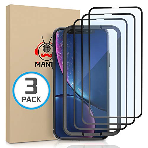 Product Cover MANTO Screen Protector Compatible with iPhone 11 and iPhone XR 6.1 Inch Full Coverage Tempered Glass Film (3-Pack), 3D Touch, Anti Fingerprint, Black