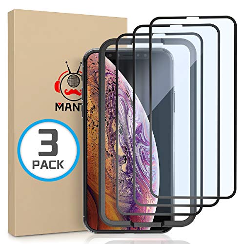 Product Cover MANTO Screen Protector for iPhone 11 Pro Max and iPhone Xs Max 6.5 Inch (3-Pack) Full Coverage Tempered Glass Protector Film, 3D Touch, Anti Fingerprint, Black