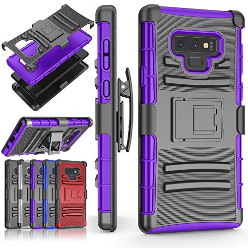 Product Cover TILL for Galaxy Note 9 Case, TILL [Knight Armor] Note 9 Heavy Duty Full-body Rugged Holster Resilient Armor Case [Belt Swivel Clip][Kickstand] 3 in1 Combo Cover Shell for Samsung Galaxy Note 9 -Purple