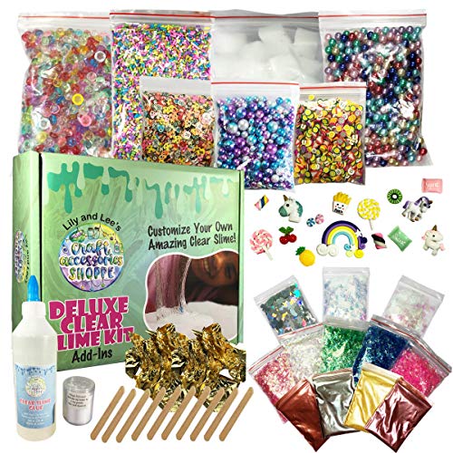 Product Cover Deluxe DIY Slime Kit - Slime Making Kit for Girls and Boys, Add Ins & Ingredients for Clear & White Slime. Glue, Activator, Beads, Pigments, Sprinkles, Nail Slices, Charms, Jelly Cubes. Best Gift 2019