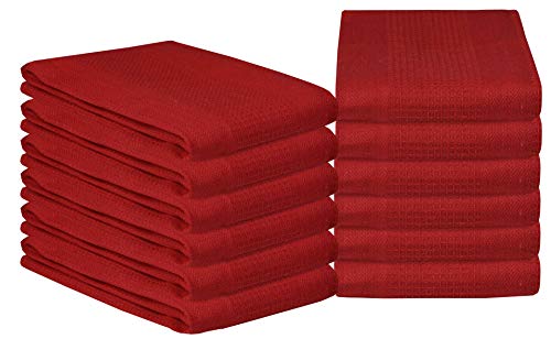 Product Cover GLAMBURG 100% Cotton Kitchen Towel 12-Pack 18x28 Waffle Weave Kitchen Dish Towels or Cleaning Towels - Highly Absorbent & Quick Dry - Red