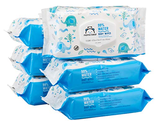 Product Cover Amazon Brand - Mama Bear 99% Water Baby Wipes, Hypoallergenic, Fragrance Free, 432 Count (6 Packs of 72 Wipes)