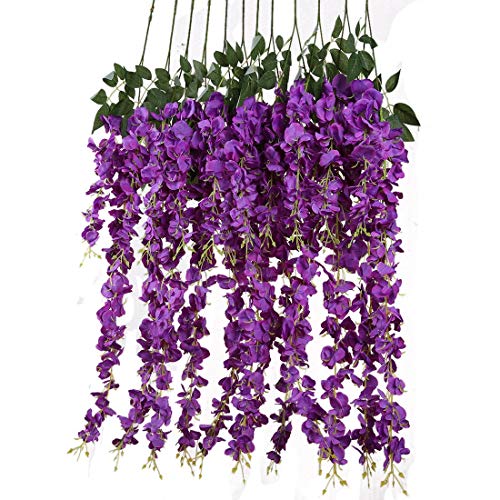 Product Cover Artificial Silk Wisteria Vine Rattan Garland Fake Hanging Flower Wedding Party Home Garden Outdoor Ceremony Floral Decor,3.18 Feet, 6 Pieces (Purpule-2)