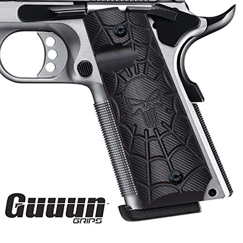 Product Cover Guuun 1911 Grips Full Size Commander Government Pistol Grips, Custom Cobweb Skull Texture G10 Material Ambi Safety Cut Gun Grip