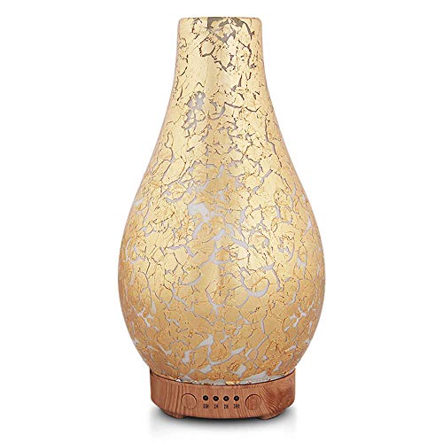 Product Cover Porseme Gold Plated Essential Oil Diffuser, Aromatherapy Ultrasonic Humidifier, Night Light with Handmade Glass, BPA Free, 7 Color Changing, Waterless Auto-Off, Timer Setting