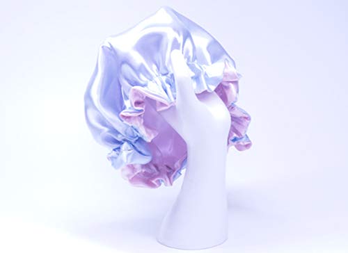 Product Cover NEWBORN Pink/Lt Blue Reversible Satin Hair Bonnet By RJstyles.co For Baby girls 0-9 months of age
