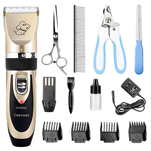 Product Cover Ceenwes Dog Clippers Low Noise Pet Clippers Rechargeable Dog Trimmer Cordless Pet Grooming Tool Professional Dog Hair Trimmer with Comb Guides Scissors Nail Kits for Dogs Cats & Other