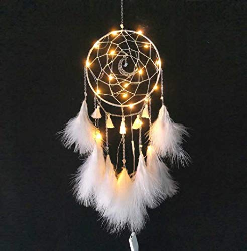 Product Cover Meticci LED Dream Catcher, LED Dream Catchers, Dream Catcher, Dream Catchers Handmade Traditional Feather Hanging Home Wall Decoration Décor Ornament Craft Native American Style (White)