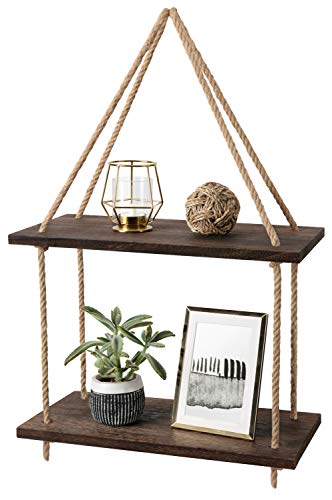 Product Cover Mkono Wall Hanging Shelves Wood Window Shelf Rustic Storage Rack Home Decor Plants Photos Decorations Display for Living Room Bathroom Bedroom Kitchen Apartment Office, 2 Tier