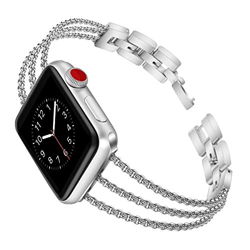 Product Cover Biaoge Metal Band Compatible for Apple Watch Band Series 4 40mm 44mm/ iWatch Series 3 2 1 38mm 42mm, Adjustable Stainless Steel Replacement Wristband Strap Cuff Bangle Bracelet Accessori(Silver, 38mm)