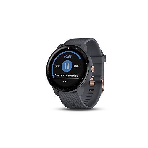 Product Cover Garmin vívoactive 3 Music, GPS Smartwatch with Music Storage and Built-In Sports Apps, Granite Blue/Rose Gold