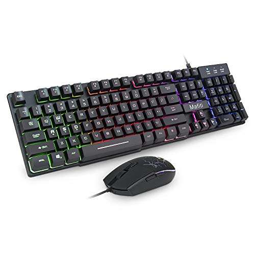 Product Cover Mafiti Gaming Keyboard and Mouse Set, Rainbow Backlit Mechanical Feel Keyboard Colorful Breathing Backlit Gaming Mouse for Working or Gaming
