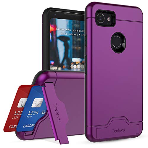 Product Cover Teelevo Wallet Case for Google Pixel 2 XL - Dual Layer Case with Card Slot Holder and Kickstand for Google Pixel 2 XL (2017) - Purple