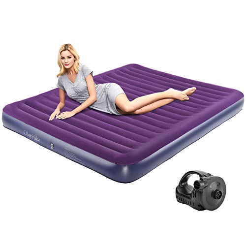 Product Cover OlarHike Queen Air Mattress, Inflatable Single High Airbed for Guests, Blow up Raised Air Bed for Camping with Electric Air Battery Pump, Purple