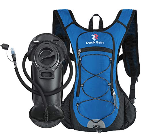 Product Cover ROCKRAIN Windrunner Lightweight Hydration Pack with 2L BPA Free Water Bladder - Keeps Liquid Cool up to 4 Hours, Outdoor Sports Gear for Running, Cycling, Hiking, Biking, Camping (Blue)