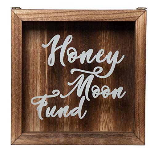 Product Cover Genie Crafts Shadow Box Bank - Wooden Honeymoon Fund Shadow Box, Adult Piggy Bank, Money Saving Bank, for Travel Vacation Honeymoon Wedding Fund, Natural Wood, 7.1 x 7.1 x 1.8 Inches