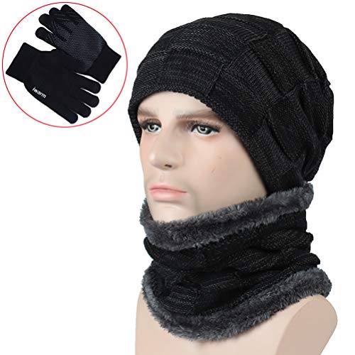 Product Cover ANJUREN Hat Beanie Scarf Scarves Gloves Adult Women Men Winter Warm Snow Skull Cap Combo Touch Glove Mittens Knitted
