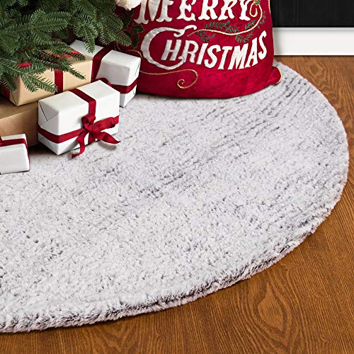 Product Cover S-DEAL 48 Inches Faux Fur Christmas Tree Skirt Decoration Double Layers Soft Carpet Xmas Holiday Party Ornaments Indoor Outdoor Decorative Gift Grayish White