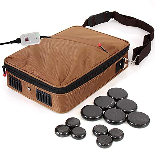Product Cover Portable Massage Stone Warmer Set - Electric Spa Hot Stones Massager and Heater Kit with 6 Large and 6 Small Round Shaped Basalt Massaging Rocks, Digital Controller Heating Bag - SereneLife PSLMSGST40