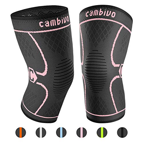 Product Cover CAMBIVO 2 Pack Knee Brace, Knee Compression Sleeve Support for Running, Arthritis, ACL, Meniscus Tear, Sports, Joint Pain Relief and Injury Recovery (XXL, Pink)