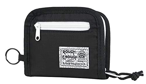 Product Cover Rough Enough Travel Lanyard Neck Wallet for Men Women Zipper Credit Card Holder Wallet for Boys Girls Coin Purse Pouch Organizer with Detachable Lanyard Neck Strap and Key Ring for Sport School Black