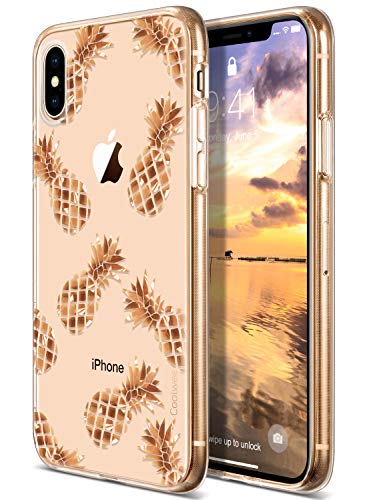 Product Cover Coolwee iPhone Xs Max Case Rose Gold Pineapple Floral Case for Women Girl Men Foil Clear Design Shiny Glitter Hard Back Case with Soft TPU Bumper Cover for Apple iPhone Xs Max 6.5 inch 2018 Pineapple