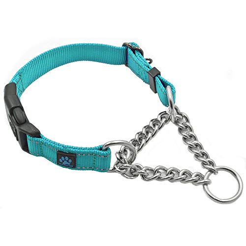 Product Cover Max and Neo Stainless Steel Chain Martingale Collar - We Donate a Collar to a Dog Rescue for Every Collar Sold (Medium, Teal)
